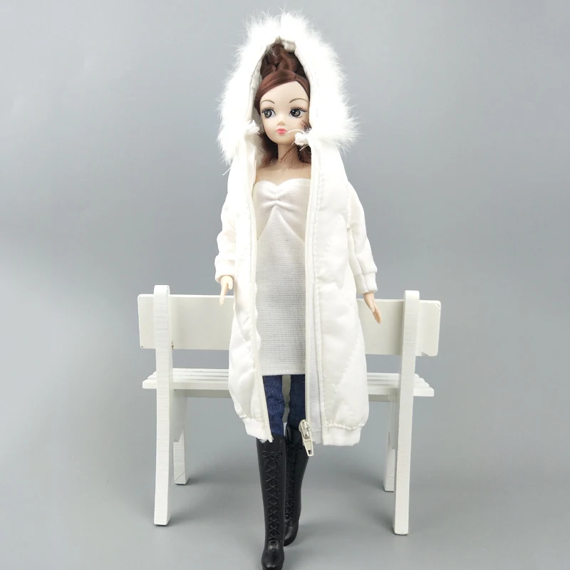 Pretty Long Coat Cotton Dress For Barbie Doll Clothes Hoodie Parka For 1/6 BJD Kids Toy Winter Wear Jacket Dolls Accessories