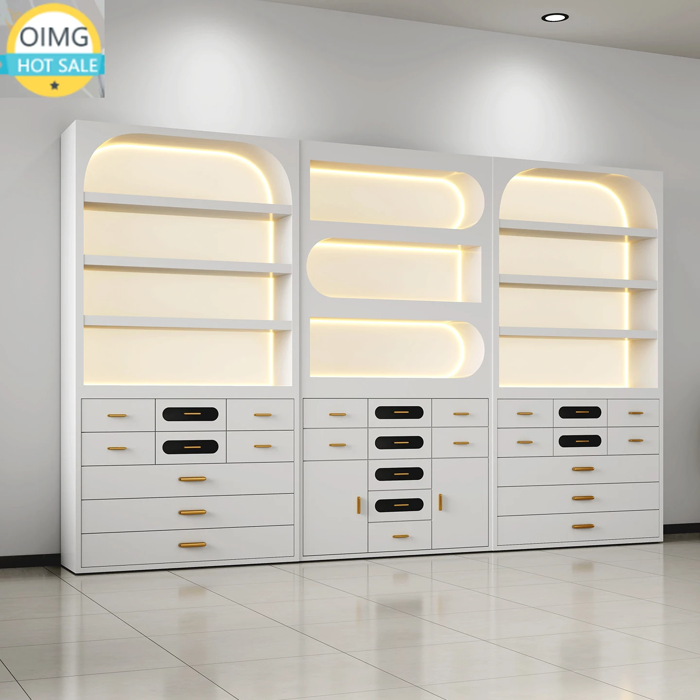 High-End Modern Wood All-in-One Nail Polish Display Cabinets with Custom Storage Racks for Beauty Salons & Hospitals