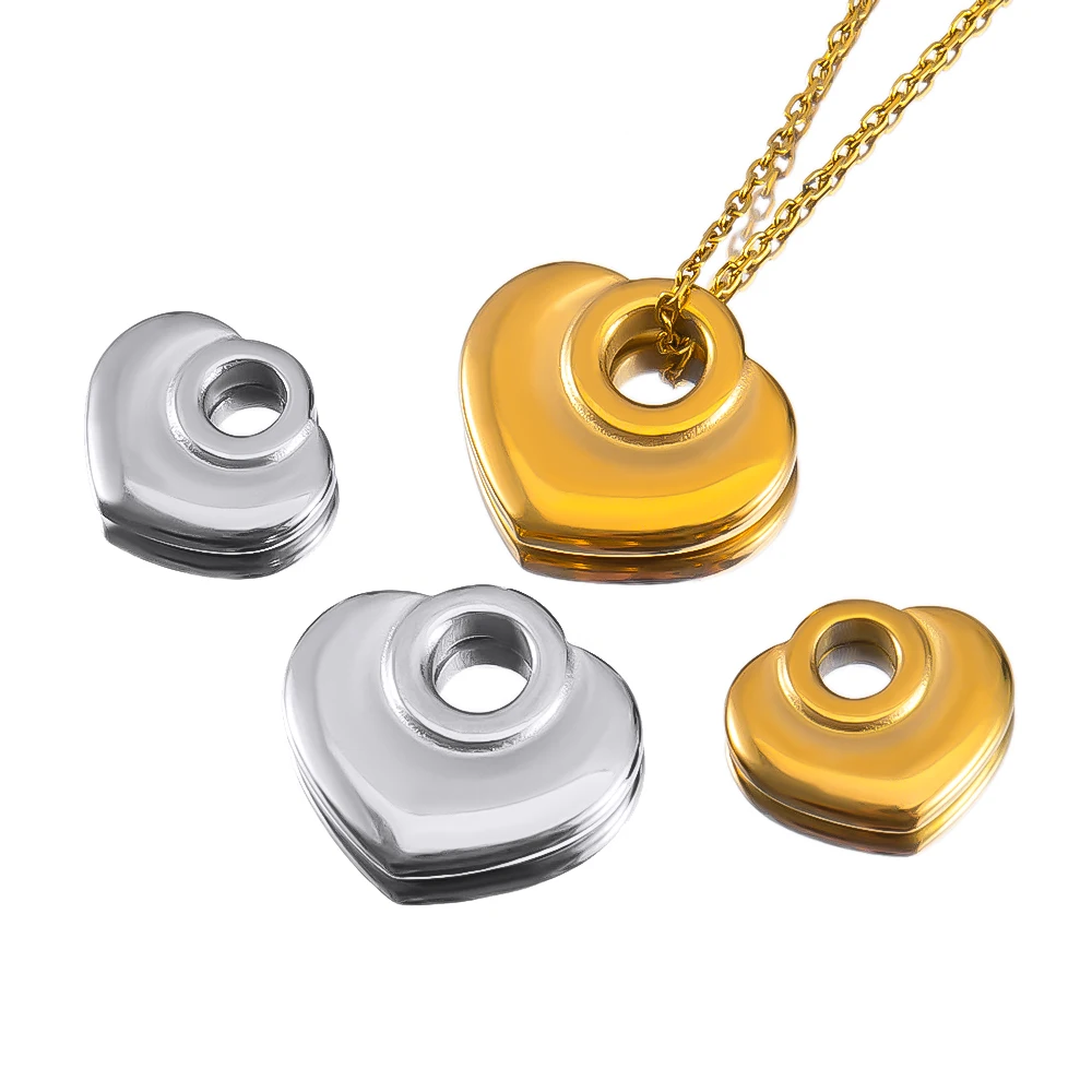 

2pcs Stainless Steel Heart Shaped Pendants Fashionable And Minimalist Style Color Retaining For DIY Necklace Accessory Materials