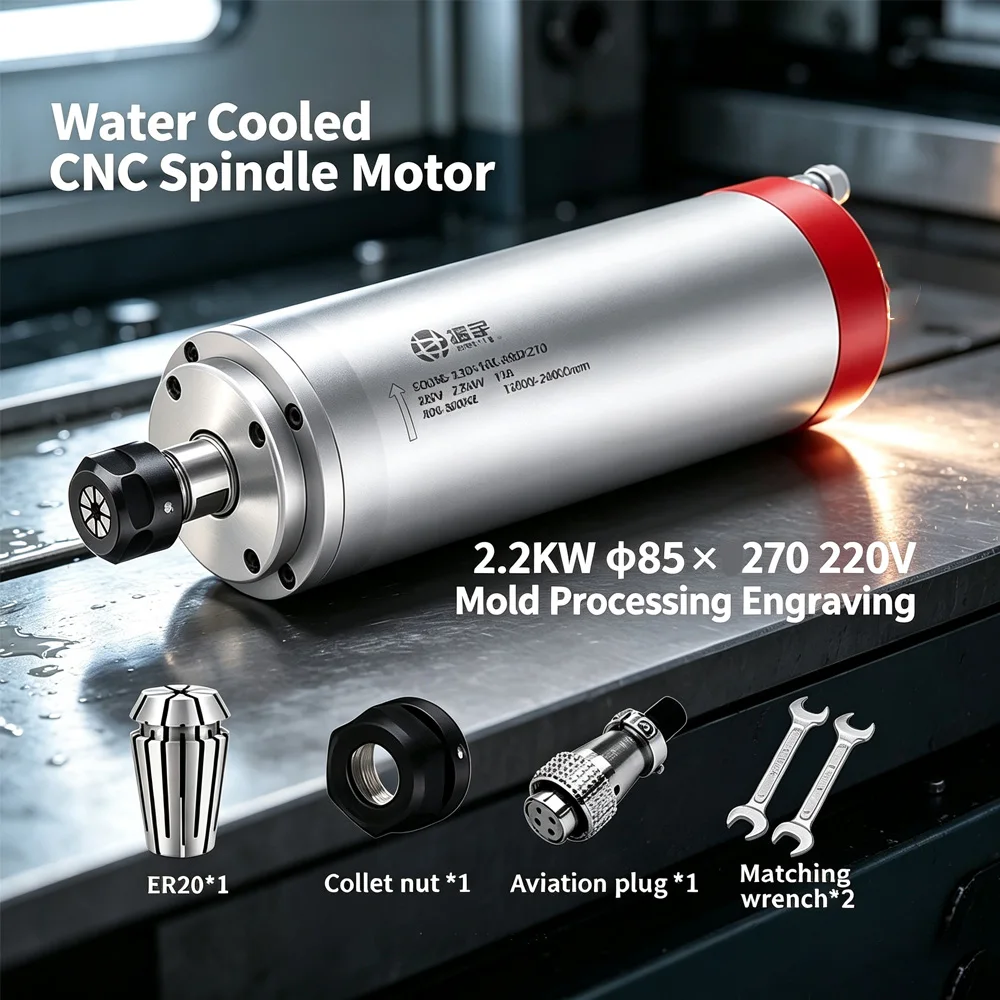 2.2KW Metal Mold Spindle Motor Water Cooling 85mm Diameter 12000 RPM CNC Engraving Milling ER20 220V Machine Components