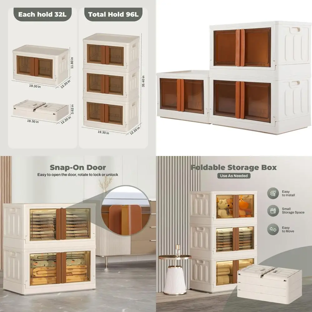 

3-Pack Collapsible Storage Bins with Lids, Foldable Organizers for Efficient Household Storage