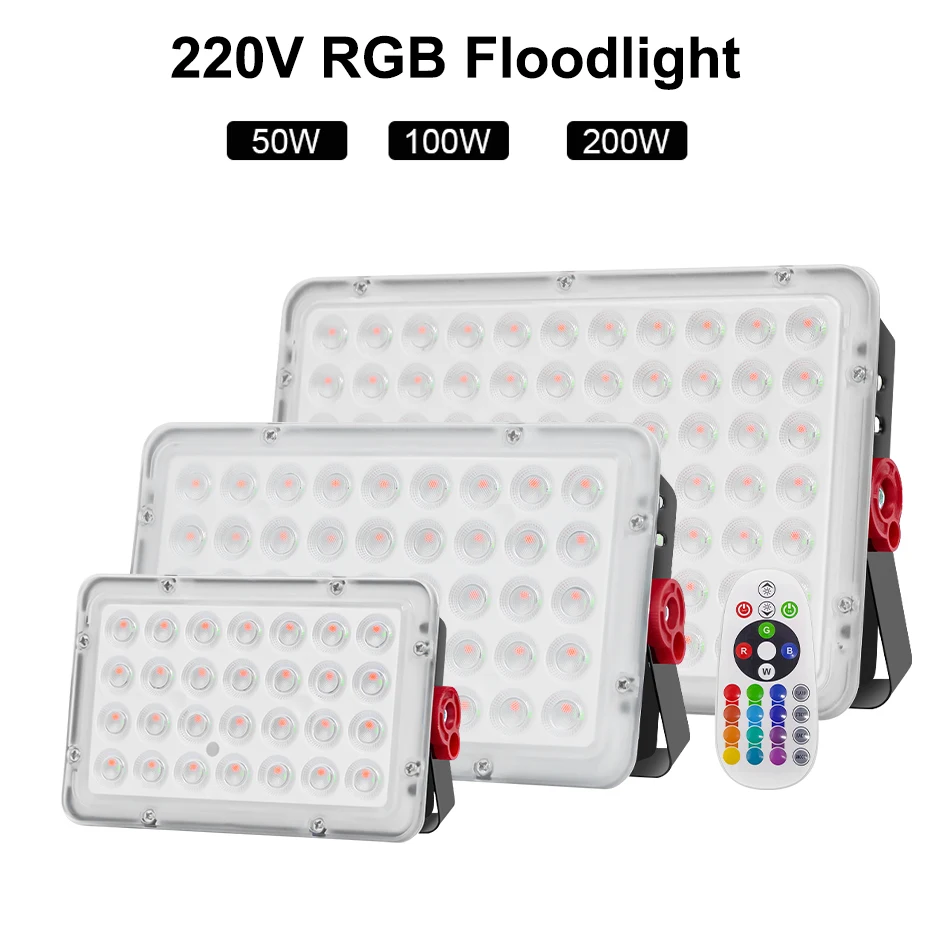 

LED RGB Flood Lighting 200W 100W 50W AC220V IP66 Waterproof Outdoor Spotlight Remote Street Light LED Projector RGB Reflector