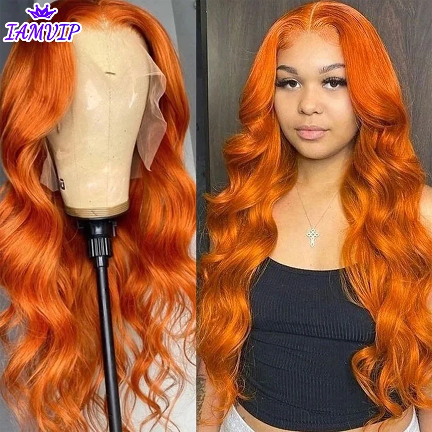 30 40 inch 250% Body Wave 13x6 HD Lace Frontal Wig 13x4 100% Human Hair Ginger Orange Brazilian Colored Pre Plucked Glueless