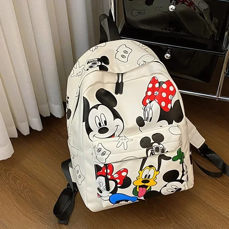 Mochila feminina de couro PU Disney-Mickey, bolsa clássica para laptop Minnie Mouse, bolsa escolar de grande capacidade, sacola da moda, nova