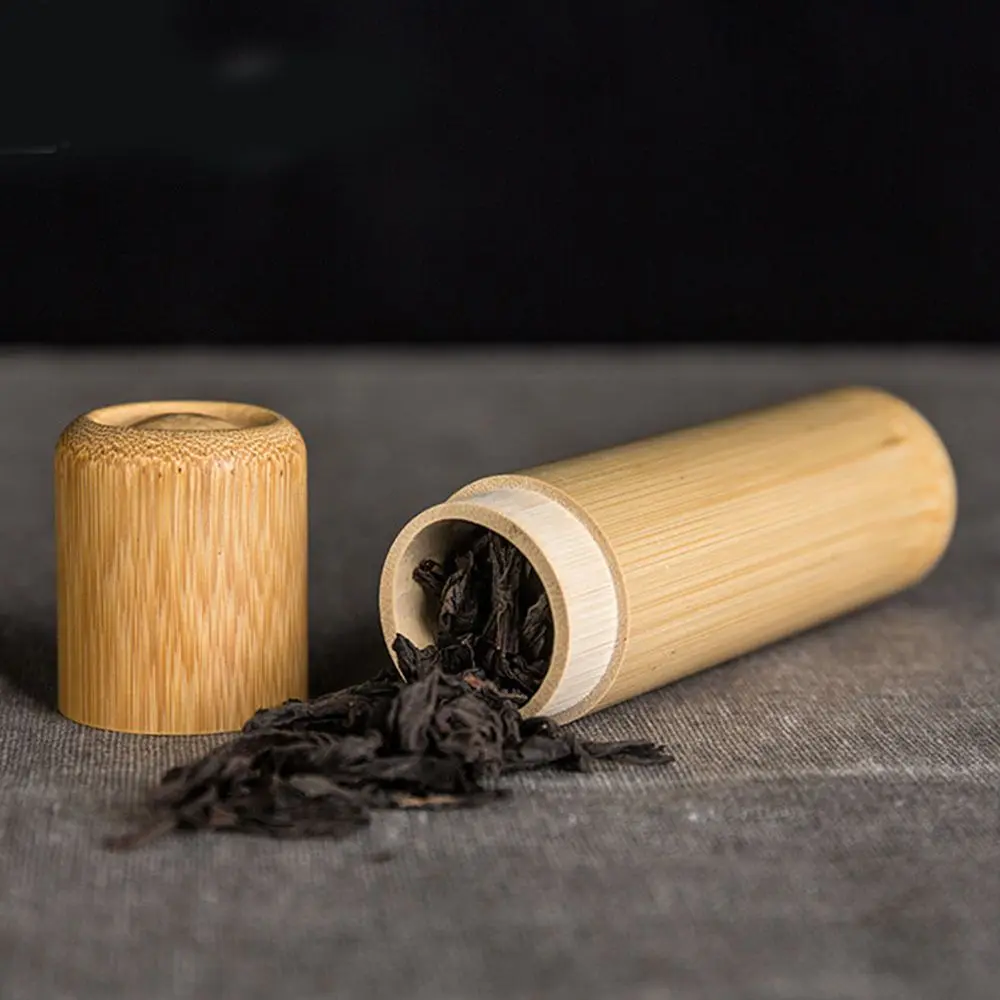 Barattolo ecologico con coperchio per contenitore per tè portatile, contenitore naturale fatto a mano, portaoggetti rotondo in bambù naturale