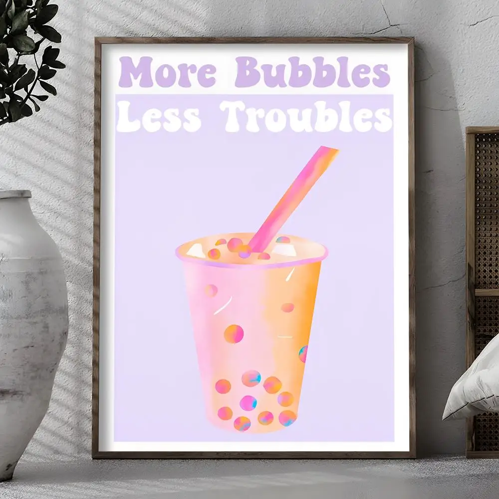 Bubble Tea Painting Calligraphy Frameless Canvas Poster Wall Art Perfect for Kitchen Bathroom Home Decor