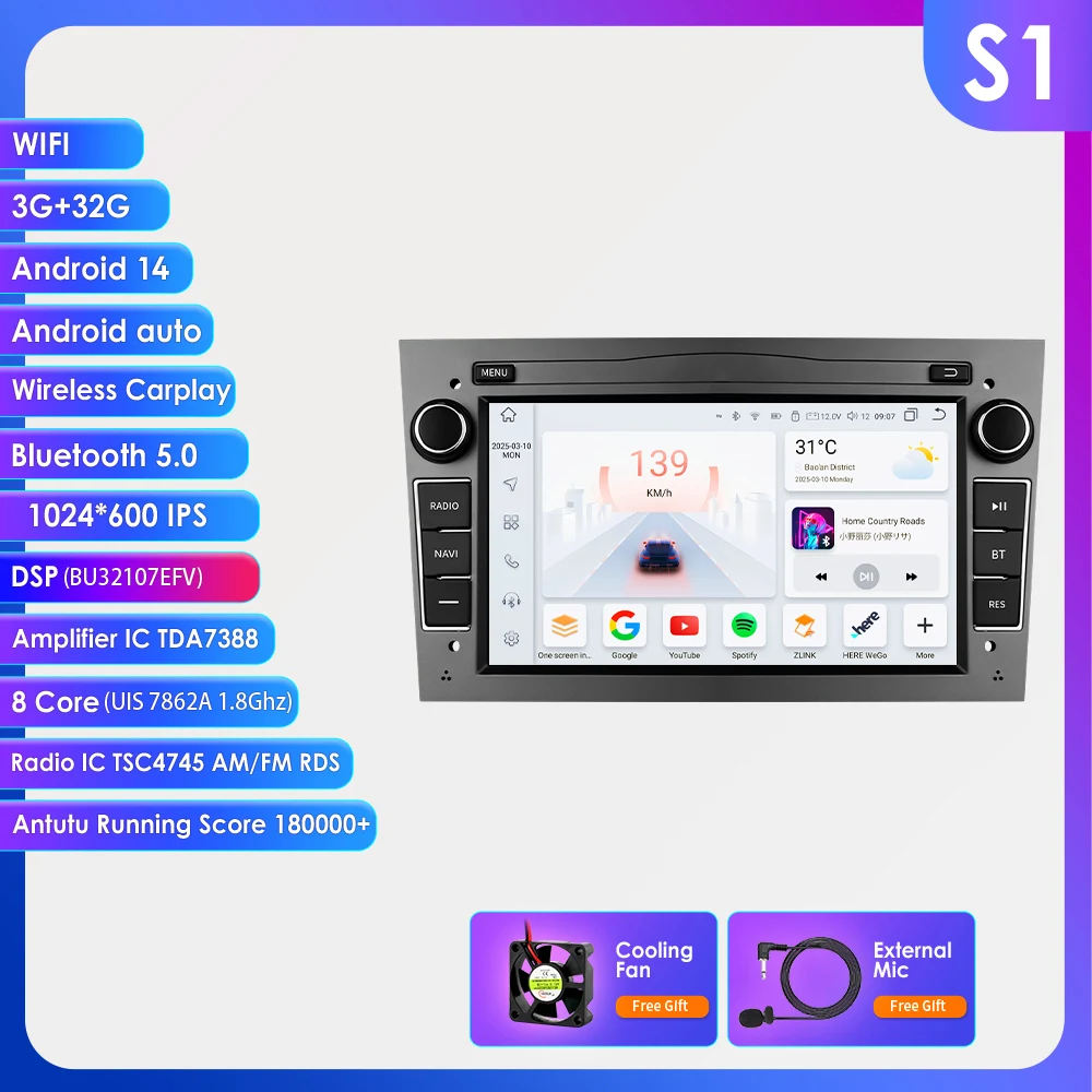 Hizpo Android 14 Carplay 8G 128G autoradio voor Opel Astra H J 2004 Vectra Vauxhall Antara Zafira Corsa C D Vivaro Meriva Veda 7 inch