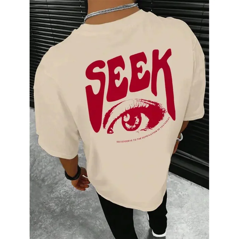 Seek Anticipated Gaze Printing T-Shirts Men Soft Loose Tshirs Breathable Summer Street Hip Hop T-Shirts Cotton Loose Tee Clothes