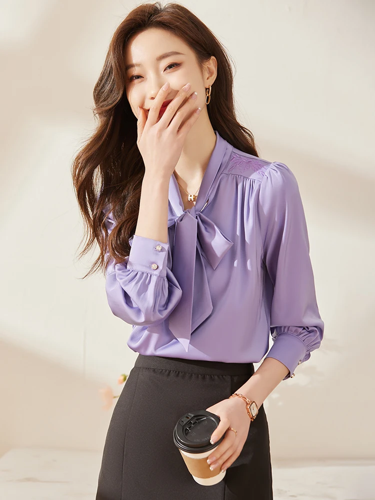 Witte lange Sve dames irt vroege herfst nieuwe Sle Knot Faionable Professional Commute irt Koreaanse Sle Sli...