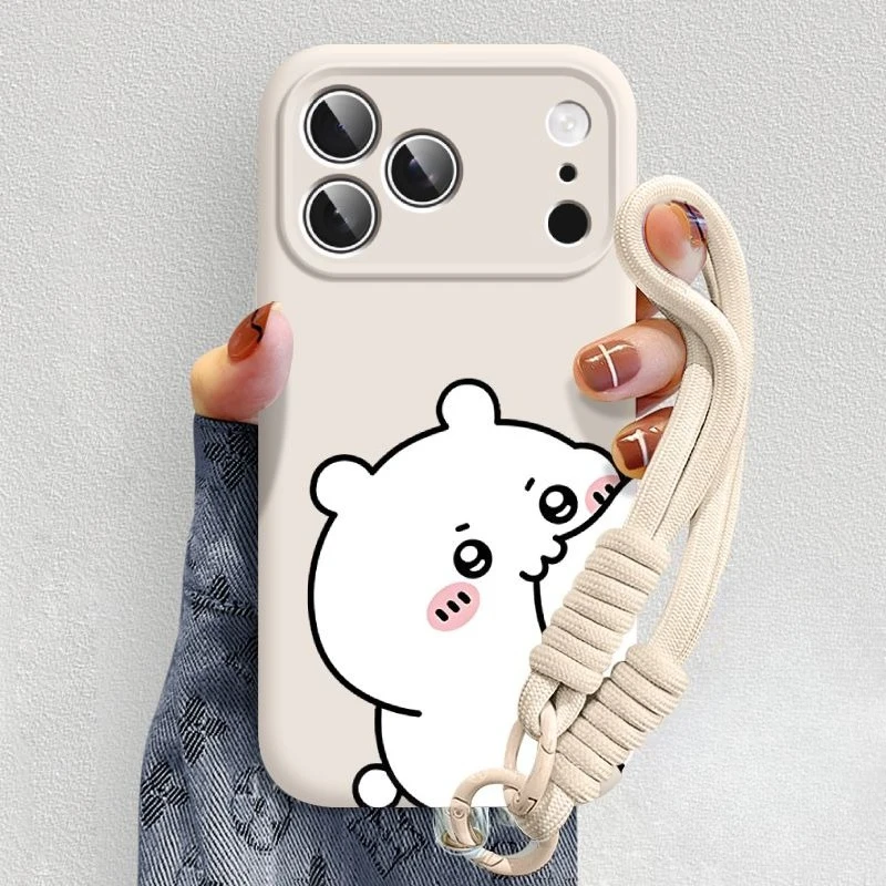 Cartoon Kawaii Applicable Apple18 Phone Case Skin Feel Stain-resistant Anti-fall Lanyard Non-slip Fingerprint Resistant Chiikawa