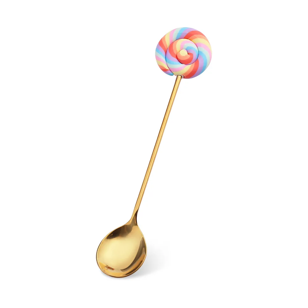 Stainless Steel Spoon Fork Cute Version Rainbow Lollipop Donut Spoons Fruit Forks Kids Set Macaron Dessert Kitchen Accessories