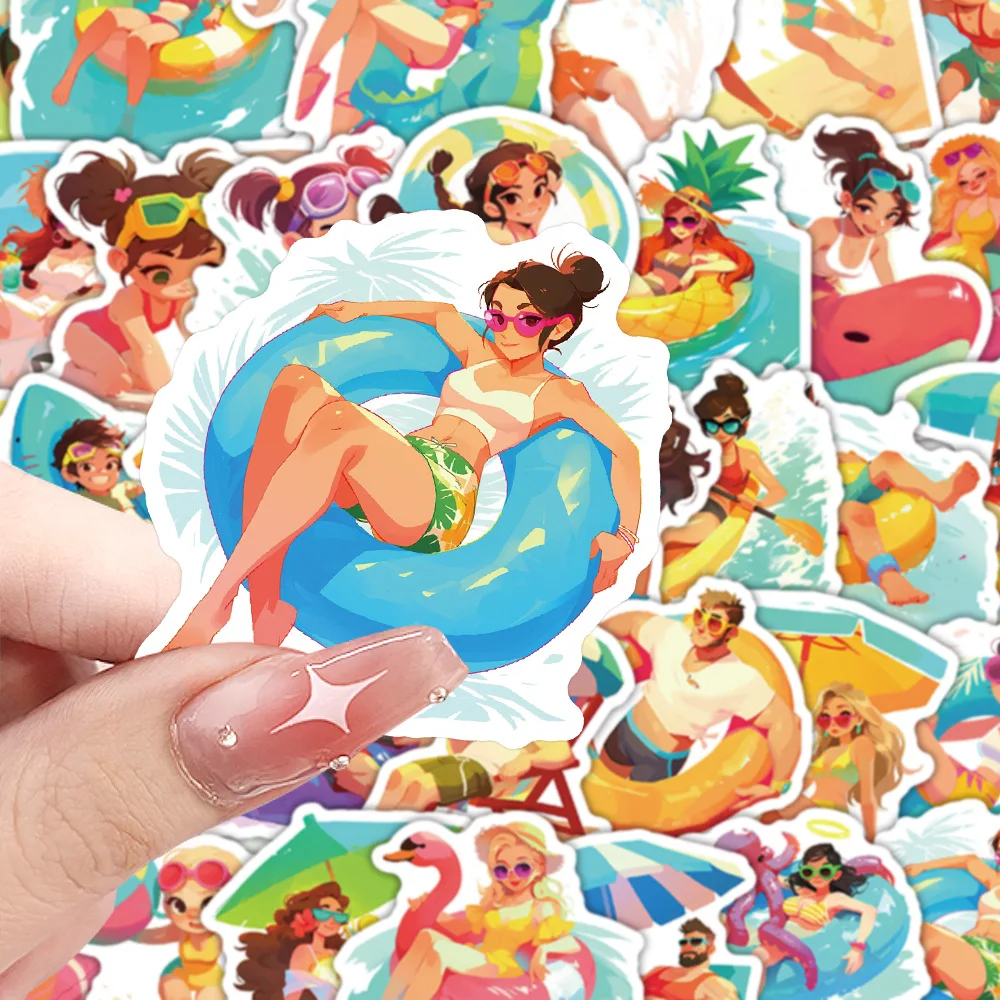 63 pièces été natation dessin animé autocollants été plage Doodle décoration bricolage bagages ordinateur portable guitare voiture vélo enfants jouets
