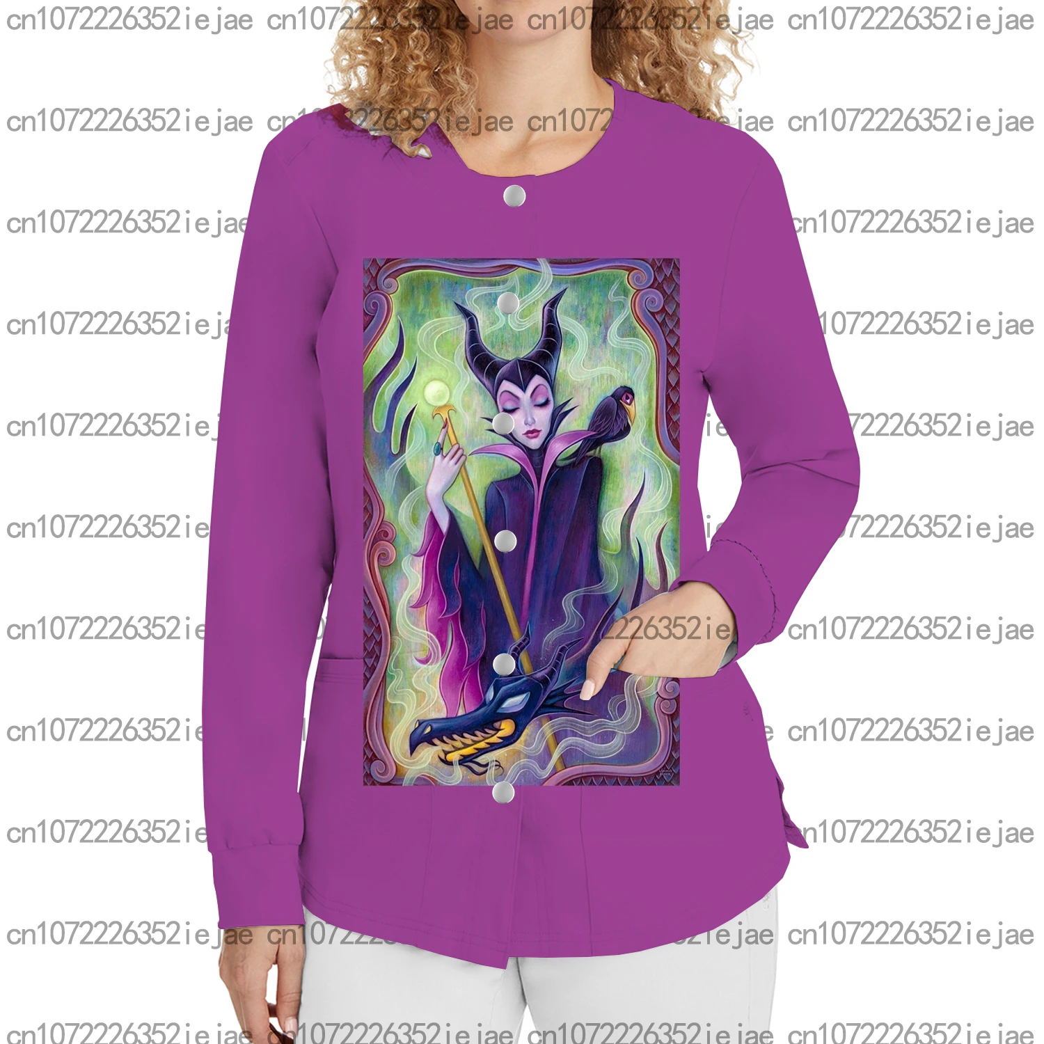 Damska odzież robocza, bluza medyczna z okrągłym dekoltem, moda salonu kosmetycznego, nadruk Halloweenowy Śpiący Diabeł, fartuch pielęgniarski do szpitala.