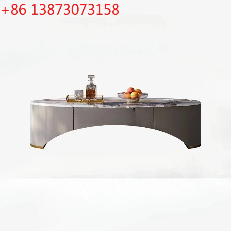 

Роскошный журнальный столик Liht для гостиной, изготовленный на заказ, итальянский, элитный, для виллы, большой, напольный, модный, овальный, из мрамора.