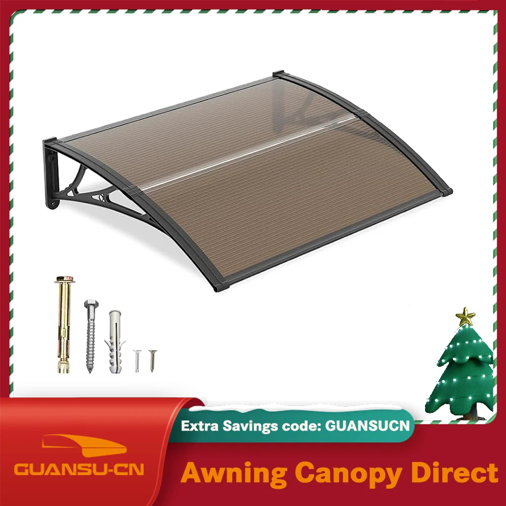 

Window Awning Canopy for Doorways 60cm x 80cm Outdoor Overhang Awnings Black Bracket Brown Panel Polycarbonate Roof Cover