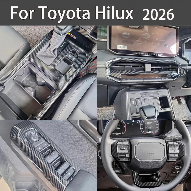 

For Toyota Hilux 2026 Carbon Fiber Grain Cup Holder Air Vent Cover Central Control Decoration Decal Interior Kit Car Accessories