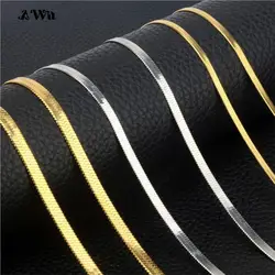 AWit 2-5mm Width Stainless Steel Flat Chain Necklace Hot Fashion Herringbone Gold Color Snake Chain for Men Women Gift Jewelry