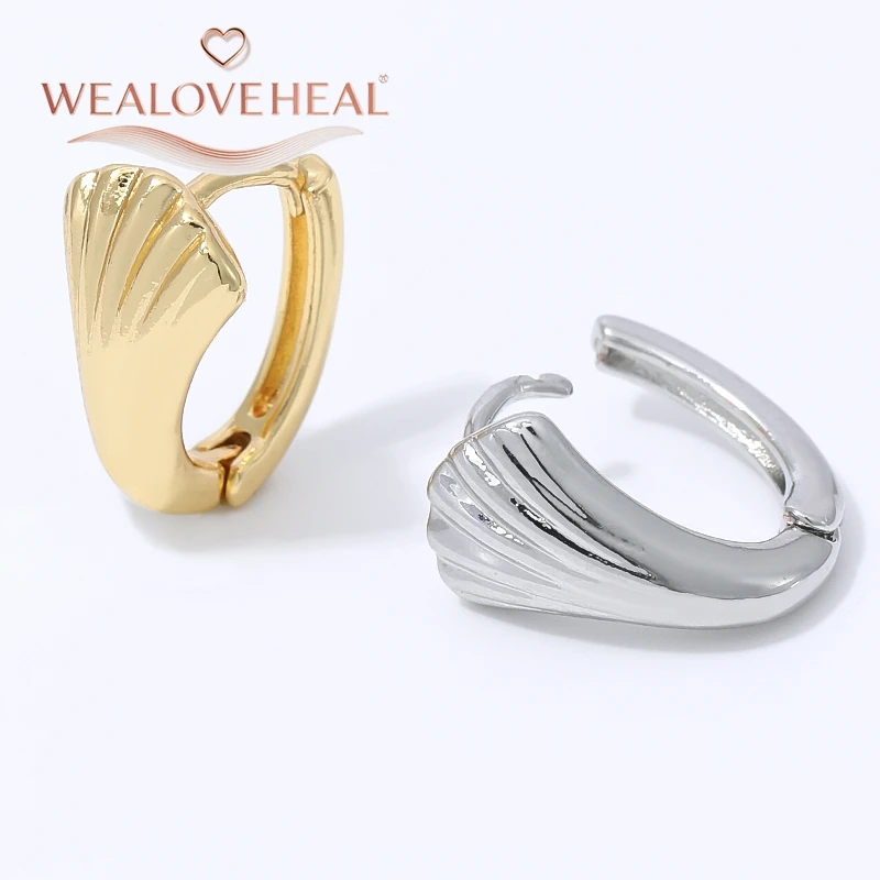 18K vergoldete Messing-Ohrringe mit japanischem Fächer-Muster, geometrische strukturierte Creolen für Frauen, einfacher Alltagsschmuck, Geschenk – Detail 18
