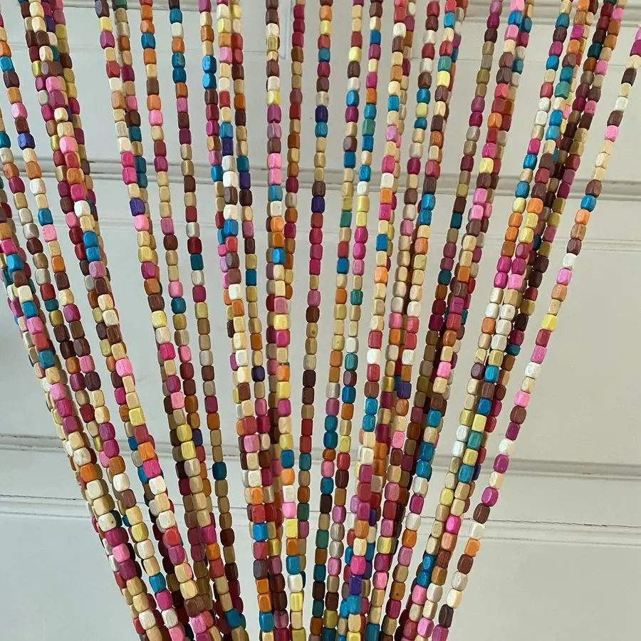 

41 Strands Rainbow Colorful Hippie Boho Bohemian Natural Wooden Door Beaded Curtain Doorway Beads Bamboo 36 inches x 79 inches R
