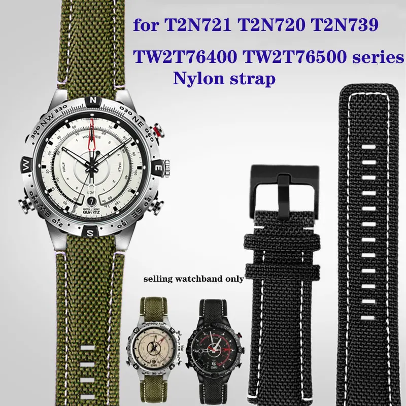 Nylon leather strap for TIMEX T2N720/721 TW2T76500/76300 series sports nylon watch strap with 24-16mm raised mouth