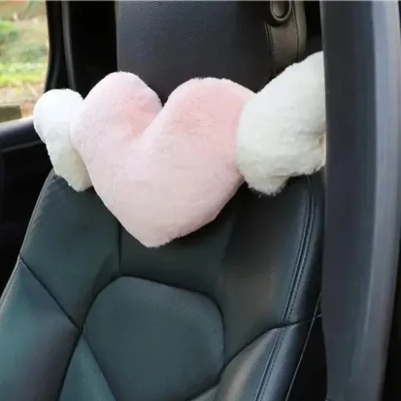 

1PC Love wings plush car headrest, love neck pillow, heart shaped plush style, car seat accessories
