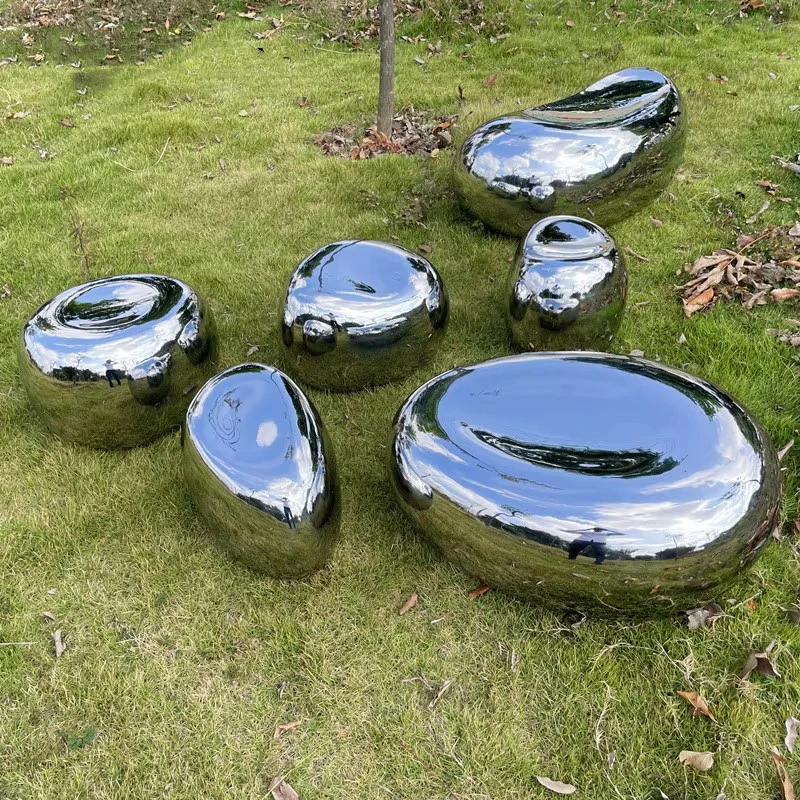 

Stainless steel mirror stone tables and chairs, irregularly shaped art sculptures, for parks, shopping mall, hotel lobby BB123EF