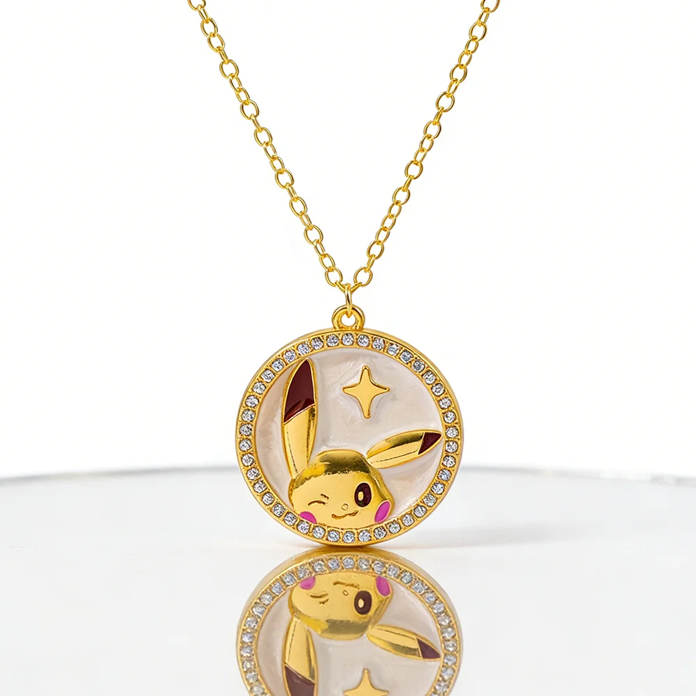 Anime Pendant Necklace Sparkling Round Frame Design Stylish Cartoon Jewelry Accessory Classic Collectible Gift for Fans