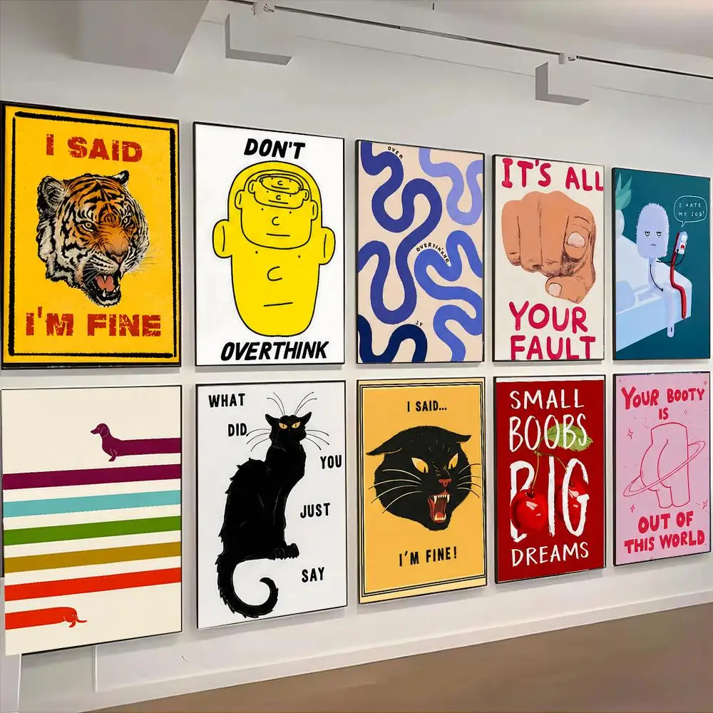 Fun Sarcastic Quote Retro Funny Cartoon Poster Self-adhesive Advanced Aesthetic Printing Paper Wall Art for Living Room Decor