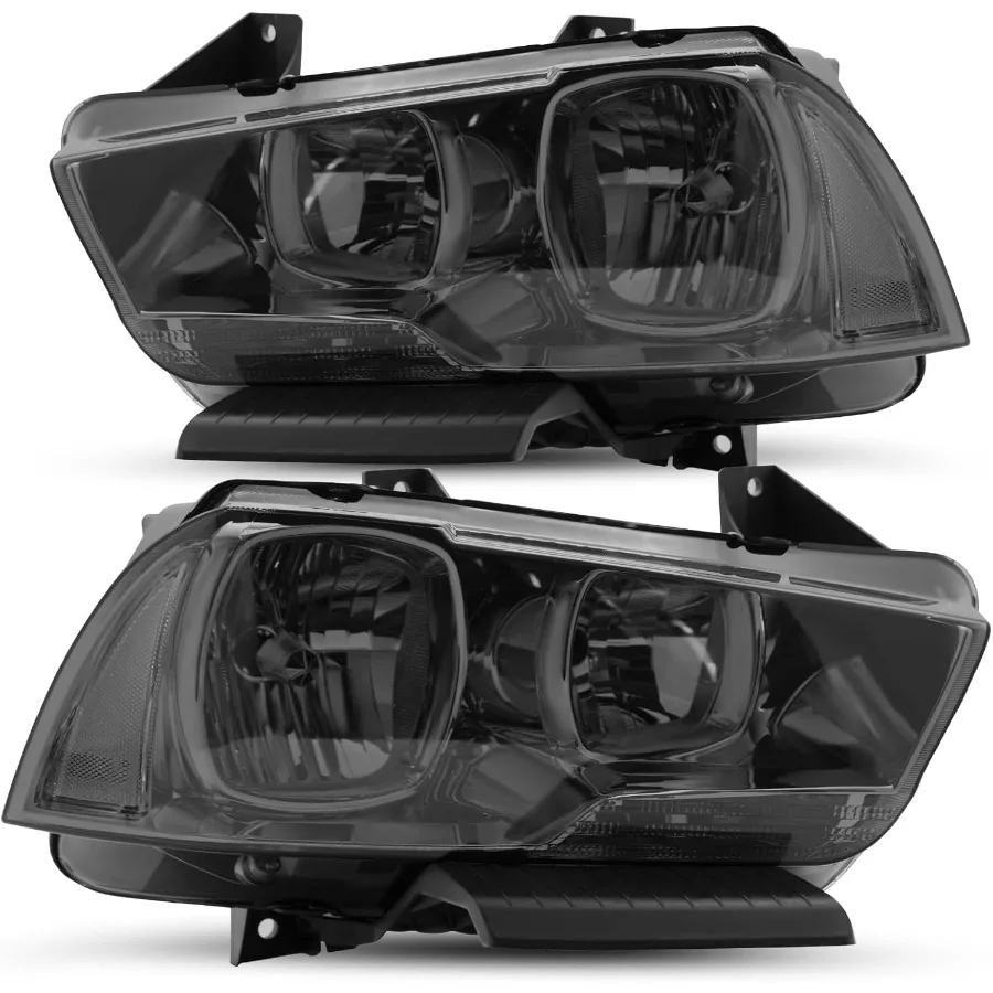 Halogen Headlight Black Smoke Assembly Replacement for 2011-2014 Dodge Charger R T SE SRT8 Headlamp Driver and Passenger Side Cl