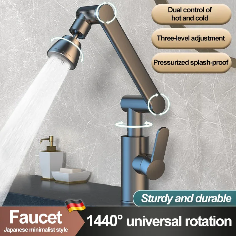 Kitchen Faucet for Household Use - Mechanical Arm Vegetable Washing Basin Hot/Cold Water Bathroom Sink Face Wash
