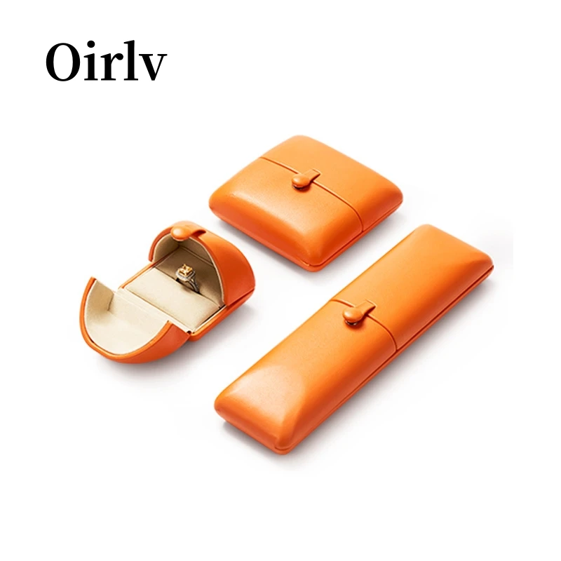 Oirlv Orange Jewelry Gift Box Necklace Ring Earring Bracelet Box PU Leather Jewellery Boxes Wholesale Orange Jewelry Ring Box