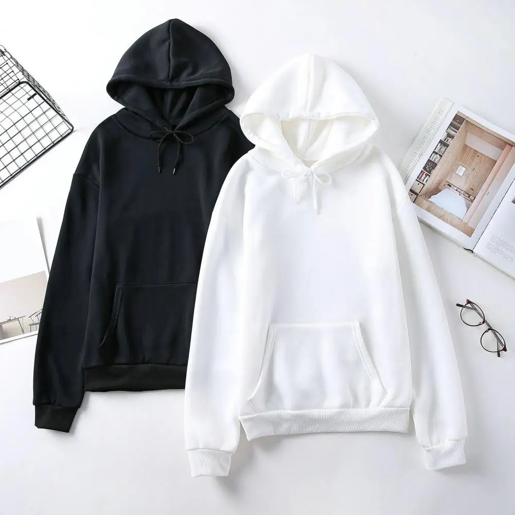 Women Sweatshirt Autumn Hoodie Hooded Solid Color Drawstring Patch Pocket Pullover Long Sleeve Loose Soft Warm Lady Hoodies