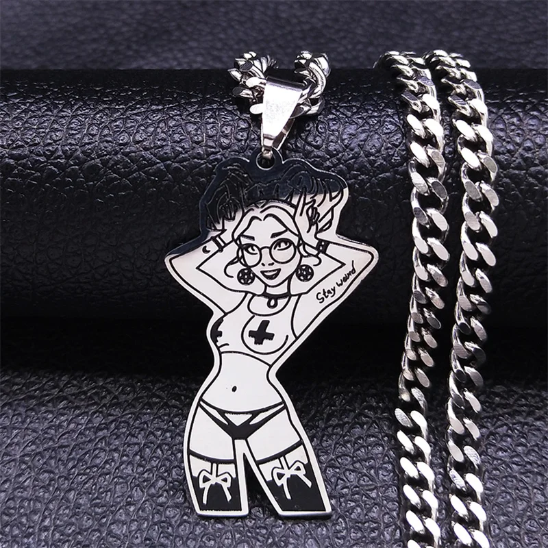 Streetwear Coquette Goth Satan Stainless Steel Necklace Wicca Tattoo Girl Witch Moon Necklaces Gothic Jewelry Accessories N4039