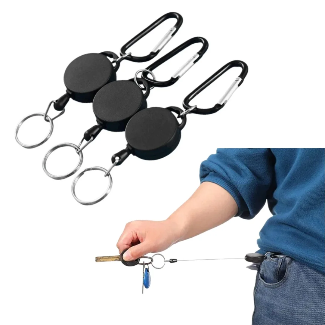 

3Pcs Retractable Keychain Badge Reel Holder Clips Easy-To-Pull Buckle Rope Elastic Keychain for Camping Outdoor Key