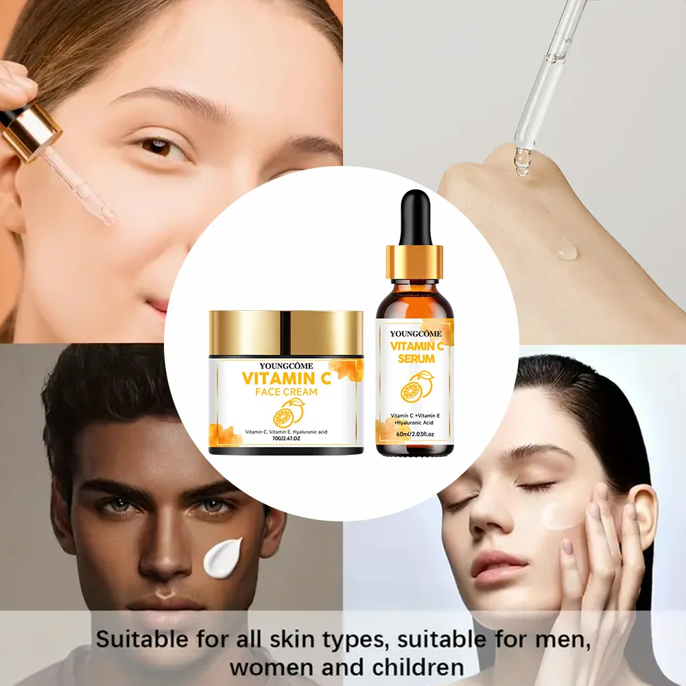 YOUNGCOME Vitamin C Hautpflegeset für Frauen, feuchtigkeitsspendendes Hyaluronsäure-Hautpflegeroutine mit Serum, Gesichtscreme 70 g + 60 ml – Detail 6