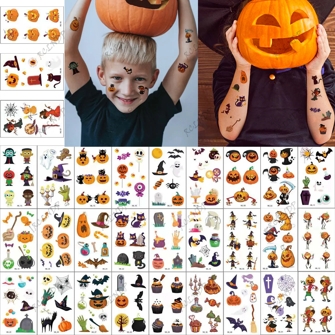 Waterproof Temporary Tattoo Sticker Halloween Pumpkin Bat Candy Ghost Fake Tatto Flash Tatoo  Tato for child