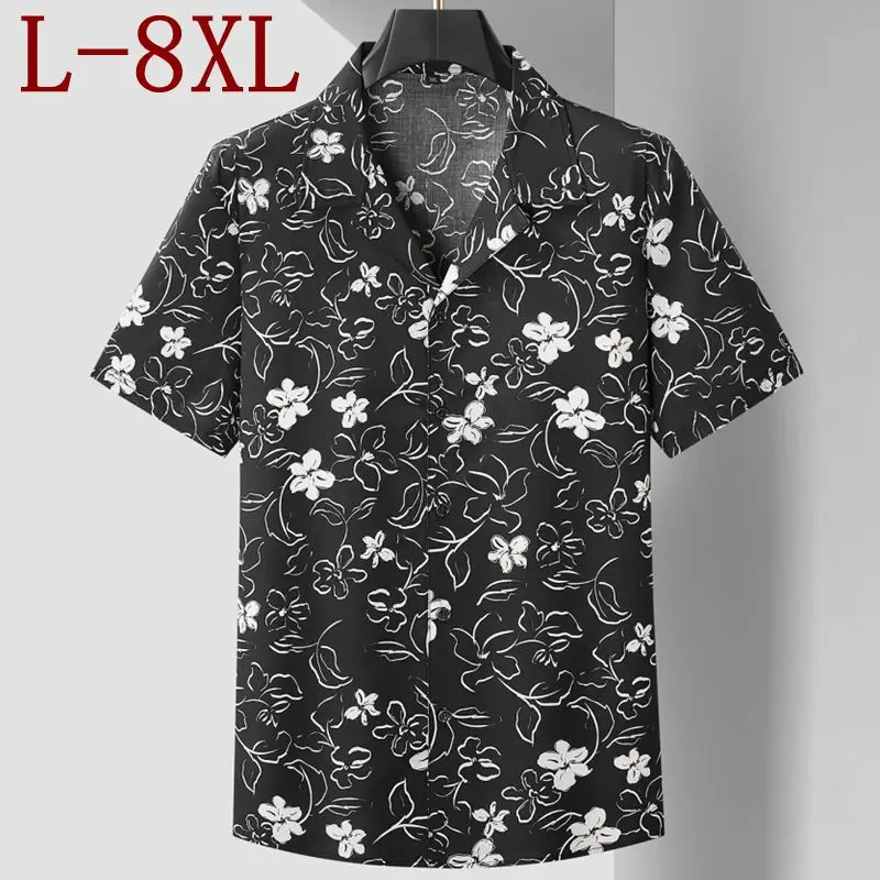 

8XL 7XL 6XL 2026 New Summer High End Luxury 100% Cotton Shirt Man Fashion Printed Loose Mens Shirts Skin Friendly chemise homme