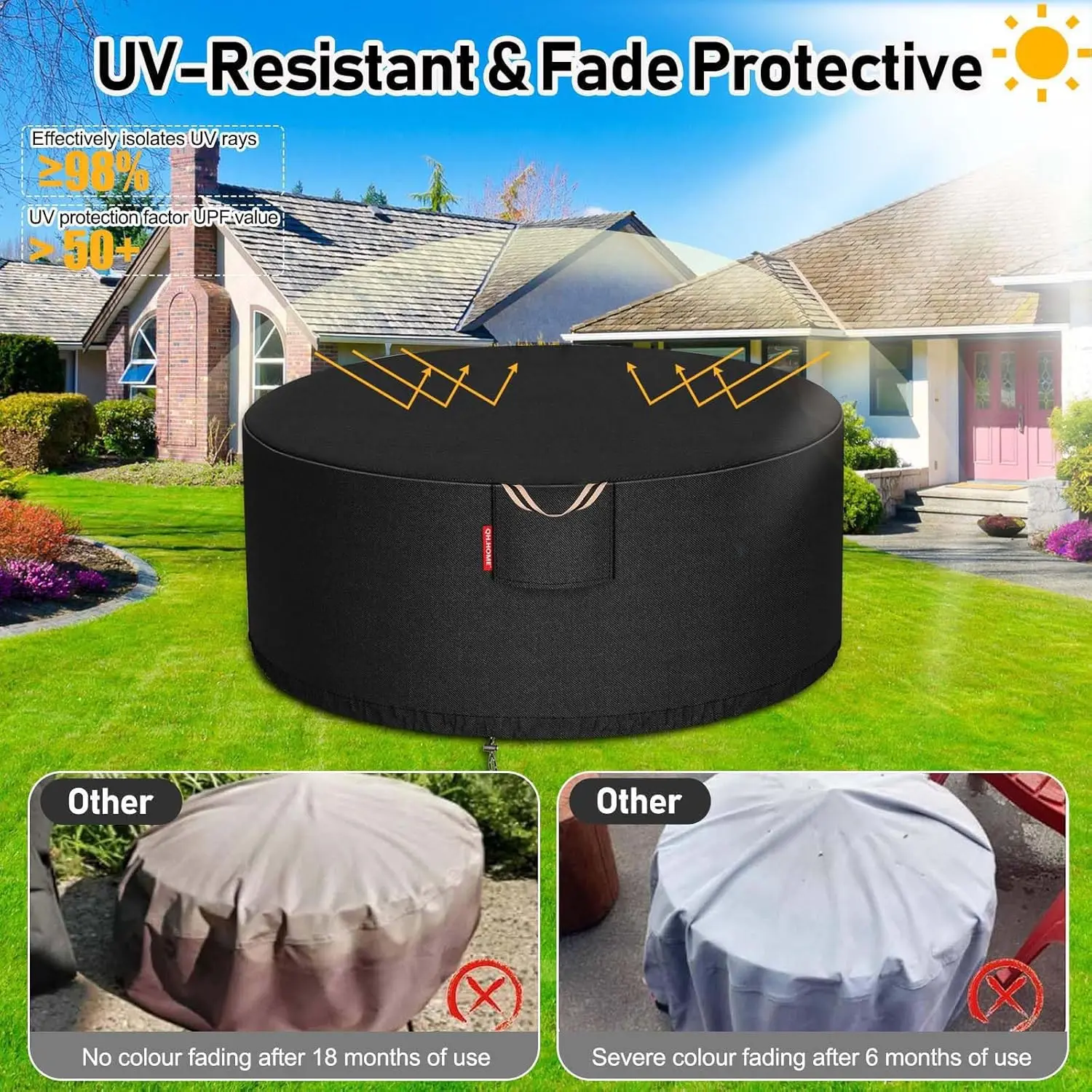 [قماش مطور 900D] غطاء حفرة النار دائري لحفرة نار 45-48 بوصة، غطاء مدفأة مقاوم للماء عالي التحمل 900D مع غطاء Air Ve