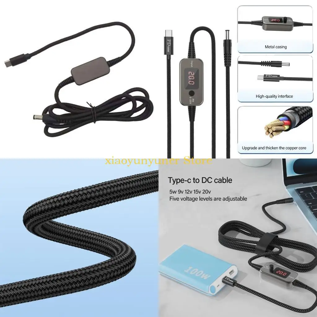 P9JB Intelligent PD100W Charging Cable 5V To 20V Auto Voltages Switches With DC5521 And 8 Adapter Heads