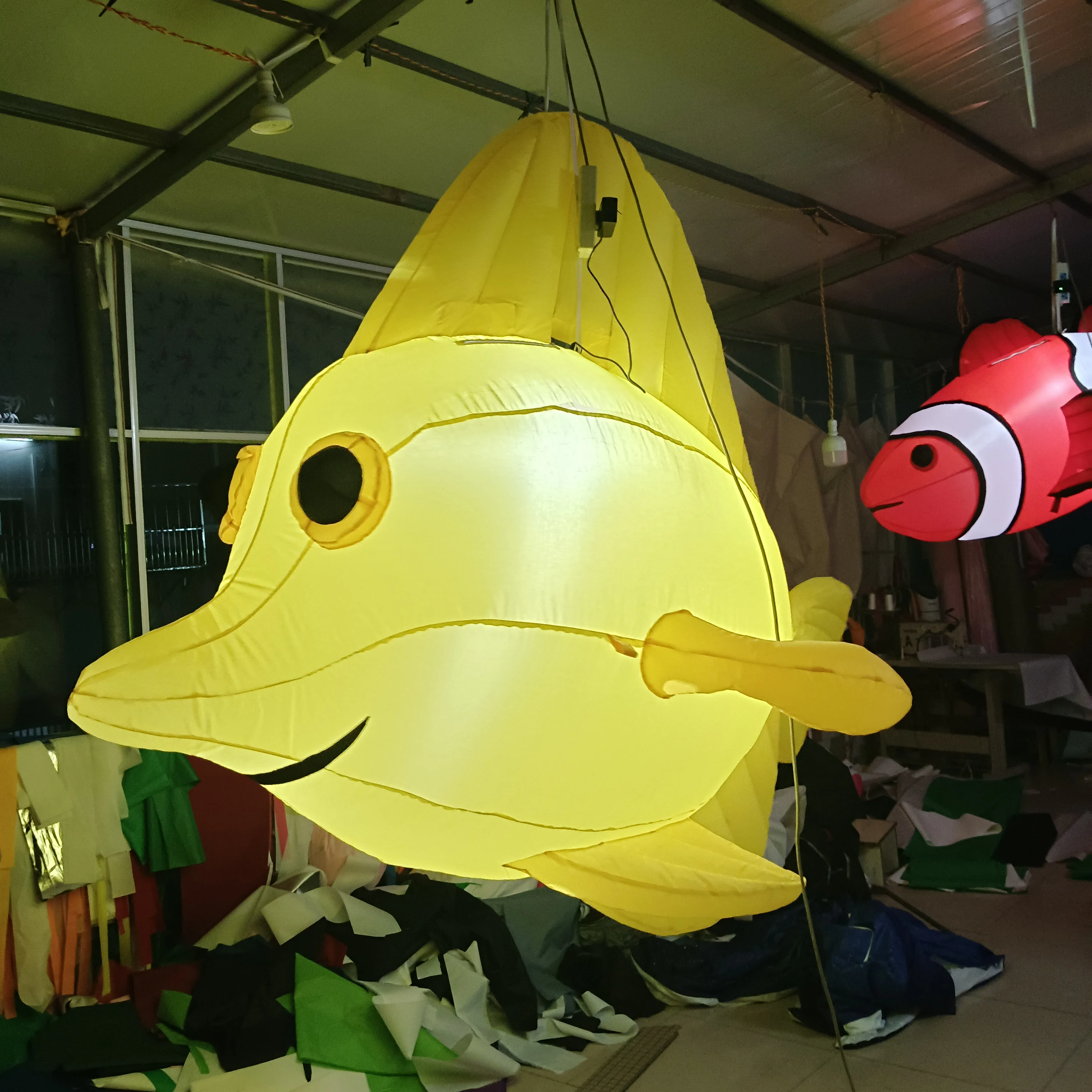 2 mL Ceiling Inflatable LED Light Yello Fish for Music Festival Stage Decoration