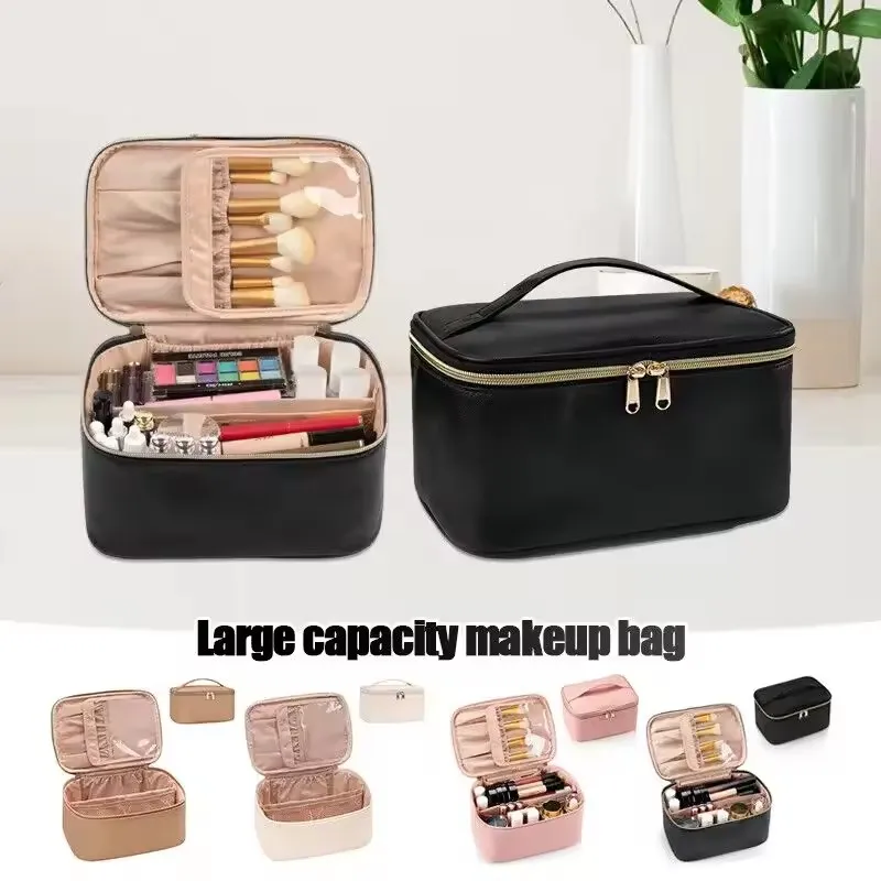 Large Capacity Makeup Bag Portable Cosmetic Bag Travel Makeup Case Organizer Black For Women Toiletry Waterproof Toiletry Bag