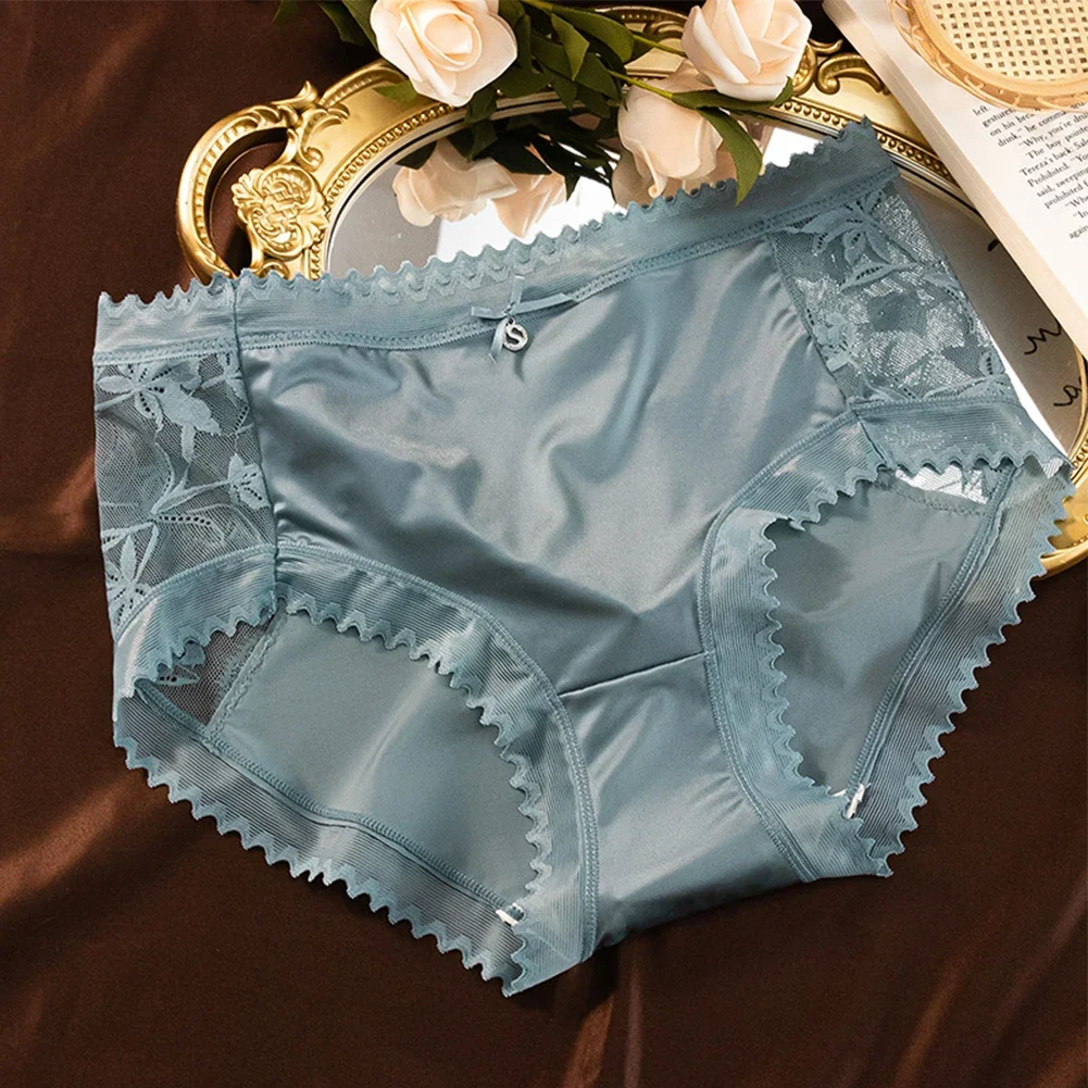 Women Underwear Luxury Style Satin Sexy Lace Smooth Stretch Breathable Panties Briefs Tanga Thong Female Underpants 