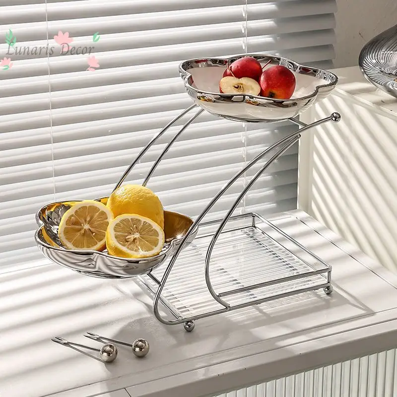 Light luxury high-grade three-layer fruit plate coffee table household living room candy snack plate dried fruit plate