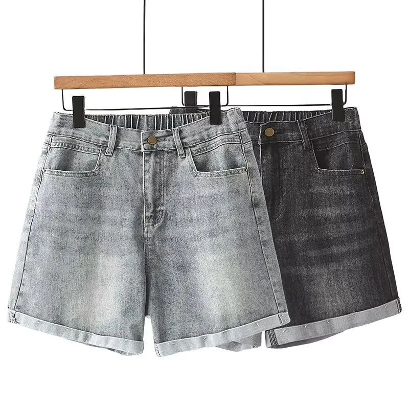 Plus Size Women's Jeans 100kg Simple Casual Denim Straight Shorts rolled-up Hot Pants Summer New Style 8605 view 2