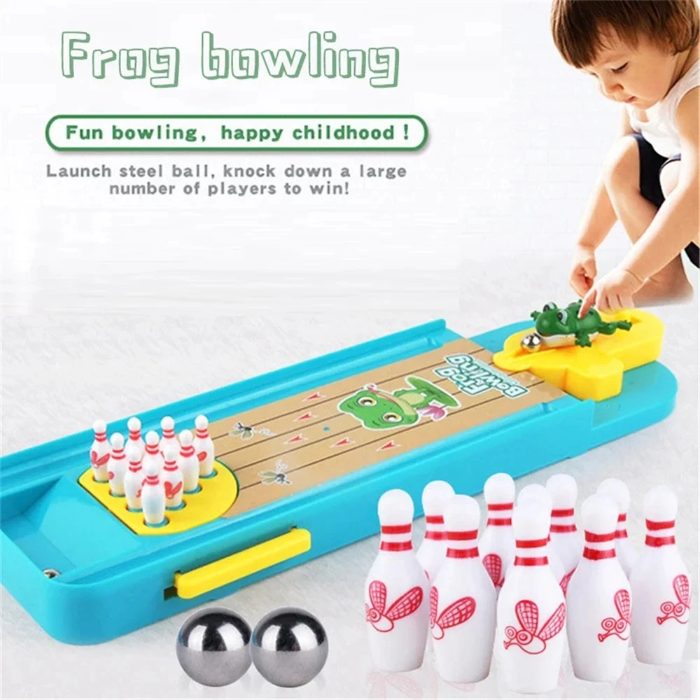 

Mini Desktop Frog Bowling Game Toy Funny Indoor Parent-Child Interactive Table Sports Game Toy Bowling Educational Gift For Kids