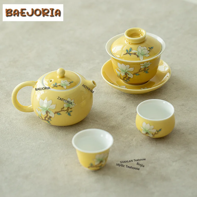 120ml Overglaze Color Magnolia Gaiwan Elegant Tea Tureen Tea Bowl With Lid Kit Tea Brewing Cover Bowl Teaset Collection Craft