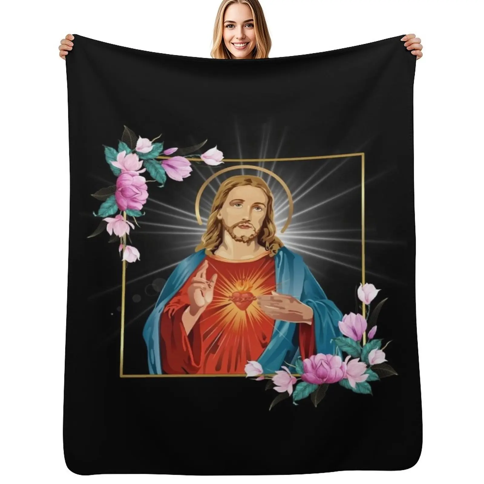 

Immaculate Heart of Jesus Christ Sacred Heart Catholic Gift Throw Blanket Soft Warm Blanket Gift for Men Women Adults
