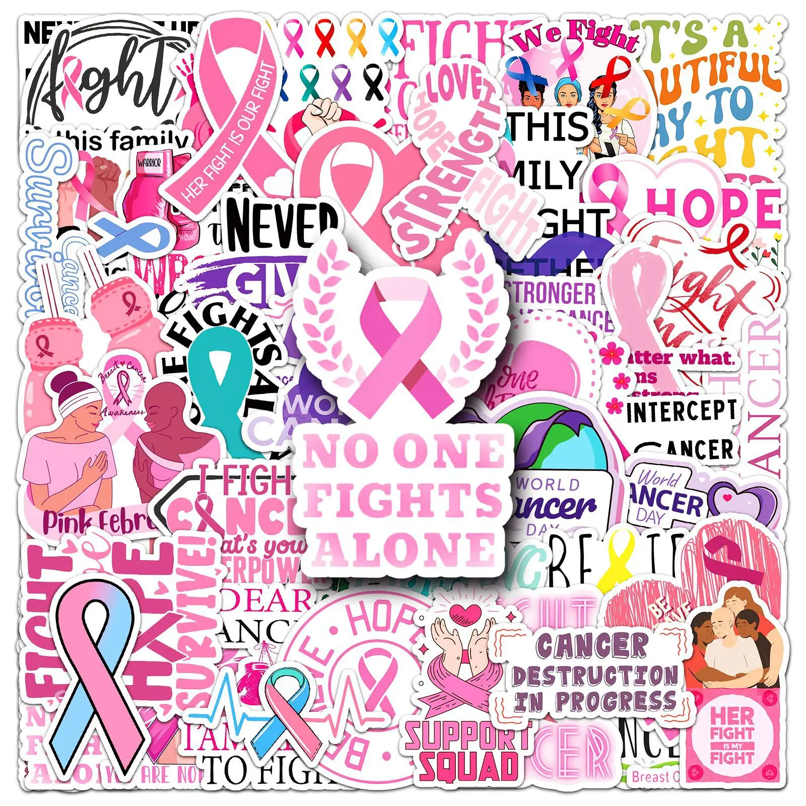 50PCS Fight Cancer Energy Stickers For Laptop Wall Diary Bottle Waterproof Sticker