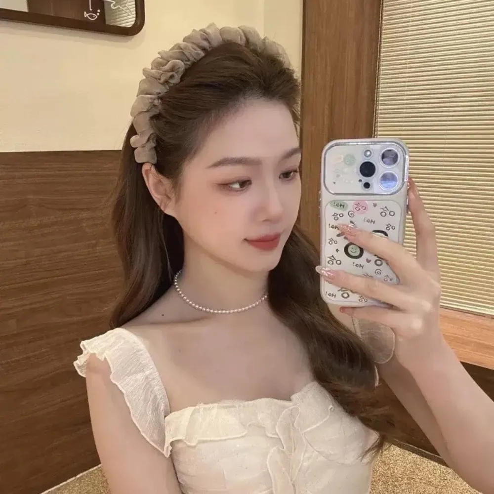 

Fashion Solid Color Hairband Lace Mesh Pleated Headband Elegant Headwear Women