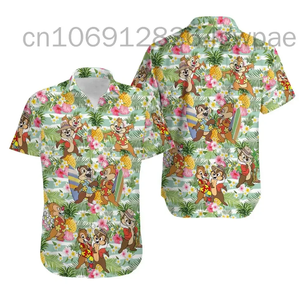 New Disney Chip and Dale Hawaiian Shirts Summer Fashion Short Sleeve Shirts Men Women Casual Beach Shirts Disney Hawaiian Shirts